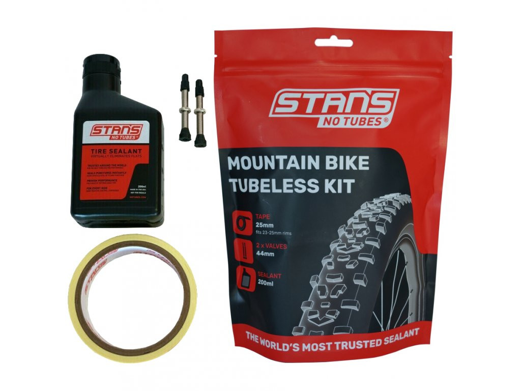 STAN’S NO TUBES MTB Sada pre bezdušové pneumatiky – tmel 200ml, vložka 25mm, 44mm ventilka (2ks)